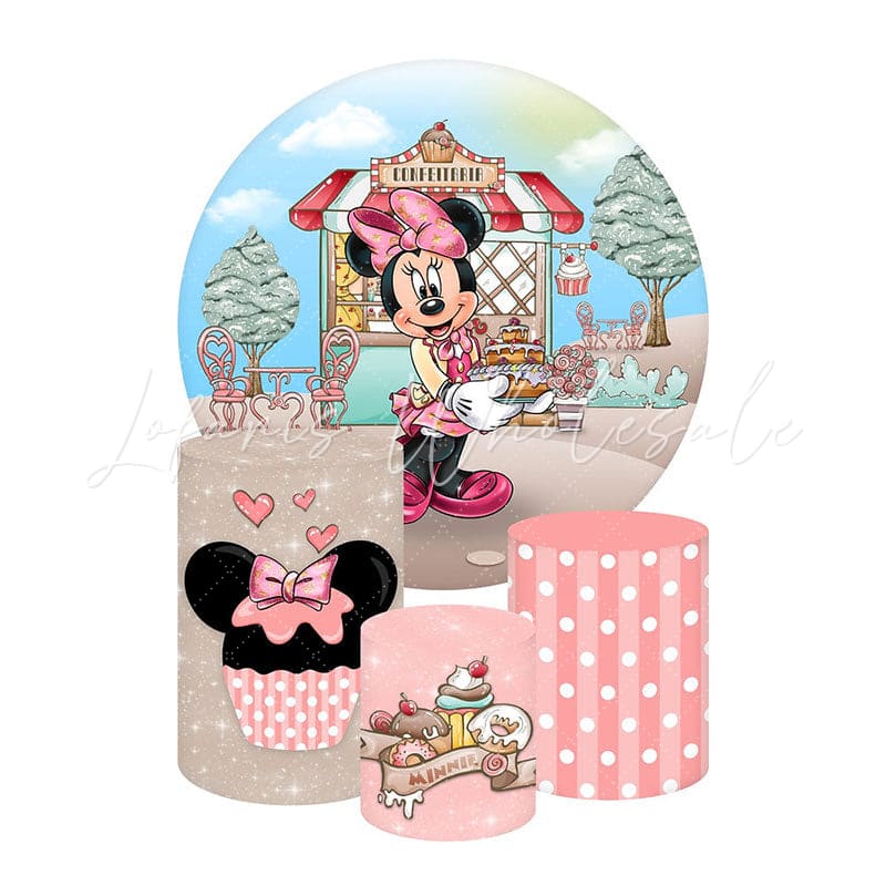 Minnie Mouse 04 Themed Round Backdrop and Cylinder Cover Kit