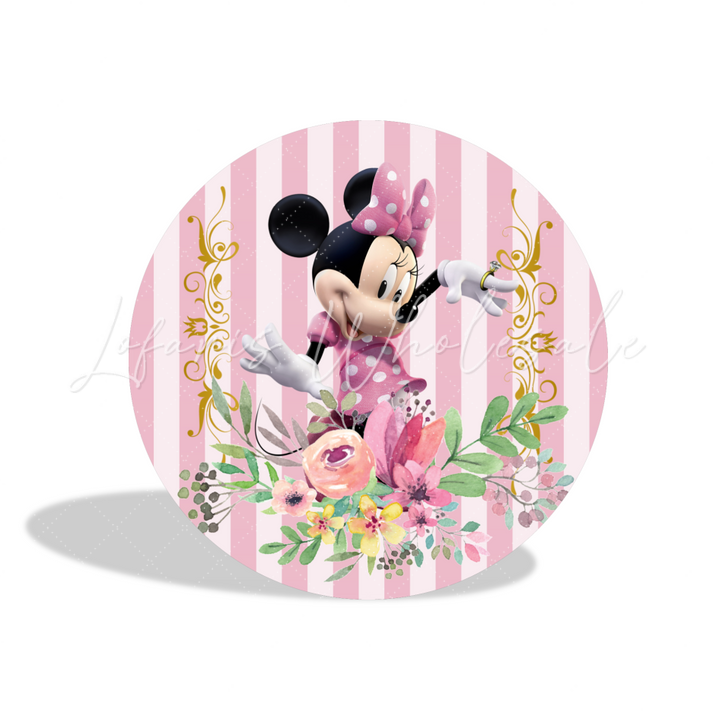 Minnie Mouse Birthday Party Round Backdrop Cover Plinth Cylinder Pedestal Cover
