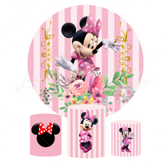 Minnie Mouse Birthday Party Round Backdrop Cover Plinth Cylinder Pedestal Cover