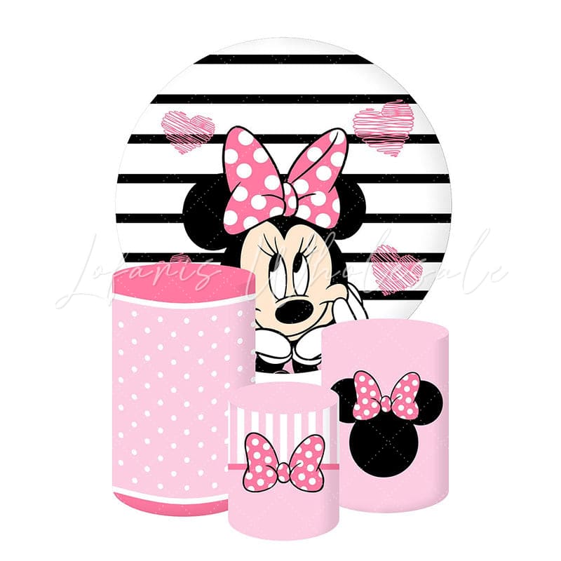 Minnie Mouse Themed Round Backdrop and Cylinder Kit