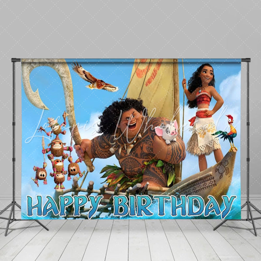 Moana Princess Happy Birthday Party Photo Backdrop For Kids Girls