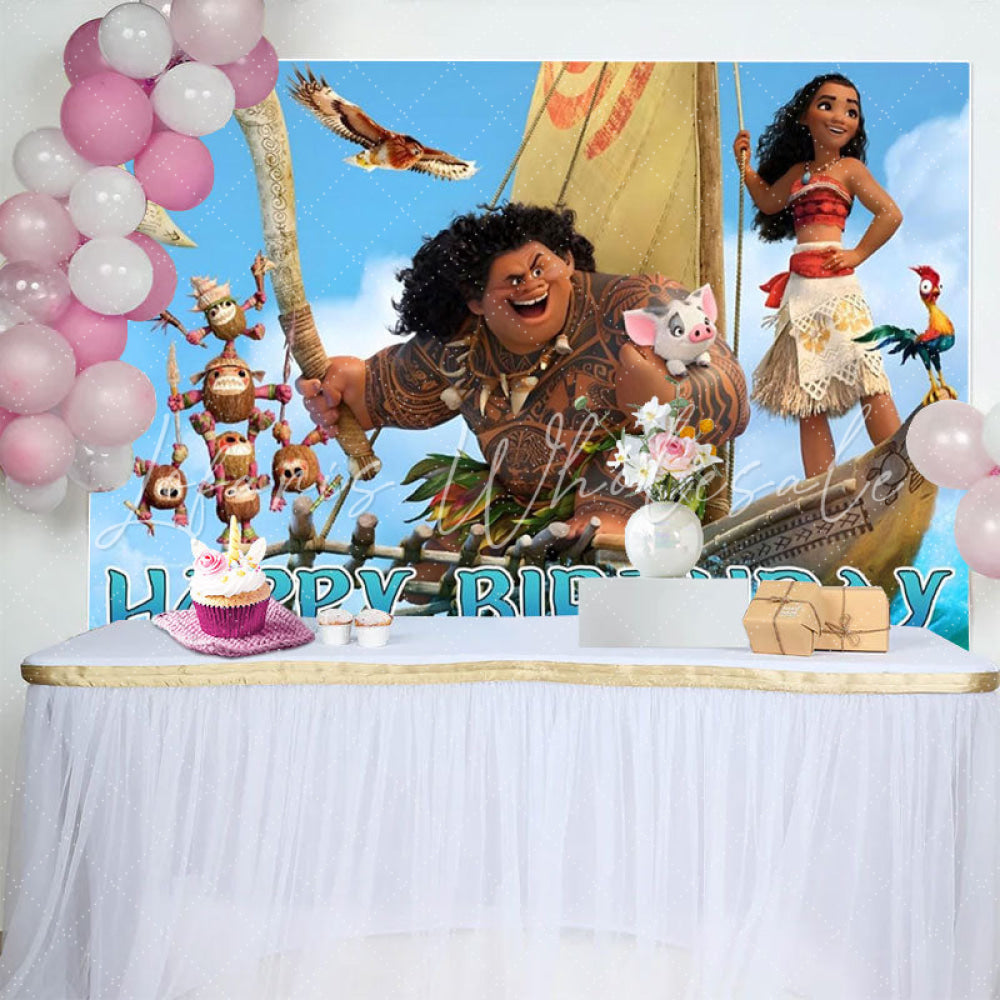 Moana Princess Happy Birthday Party Photo Backdrop For Kids Girls
