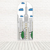 Modern City Outline Sketch Skyline Arch Backdrop For Photo Shoot Vibe