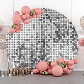 Lofaris Modern Silver Metal Plaid Round Birthday Backdrop