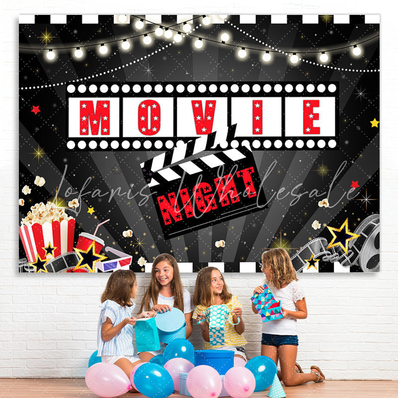 Lofaris Moive Night Black Red Lights Party Backdrop for Birthday