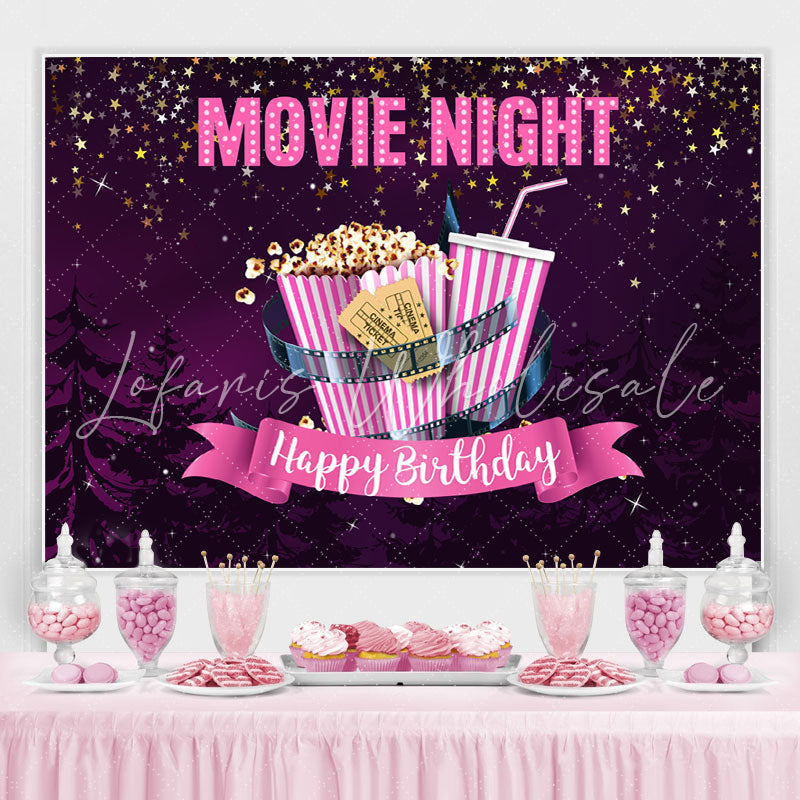 Lofaris Moive Night Purple Sky with Stars Birthday Backdrop