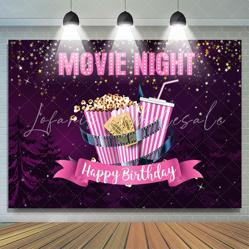 Lofaris Moive Night Purple Sky with Stars Birthday Backdrop