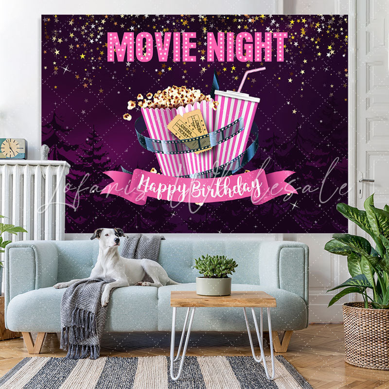 Lofaris Moive Night Purple Sky with Stars Birthday Backdrop