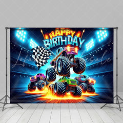 Monster Truck Birthday Backdrop Decorations For Boy