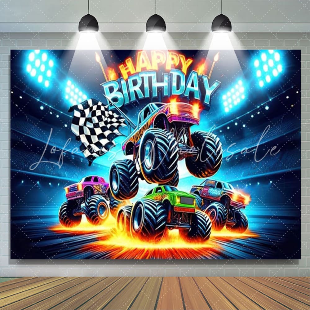 Monster Truck Birthday Backdrop Decorations For Boy