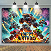 Monster Truck Sparkle Happy Birthday Party Backdrop For Boys Kids