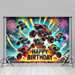 Monster Truck Sparkle Happy Birthday Party Backdrop For Boys Kids