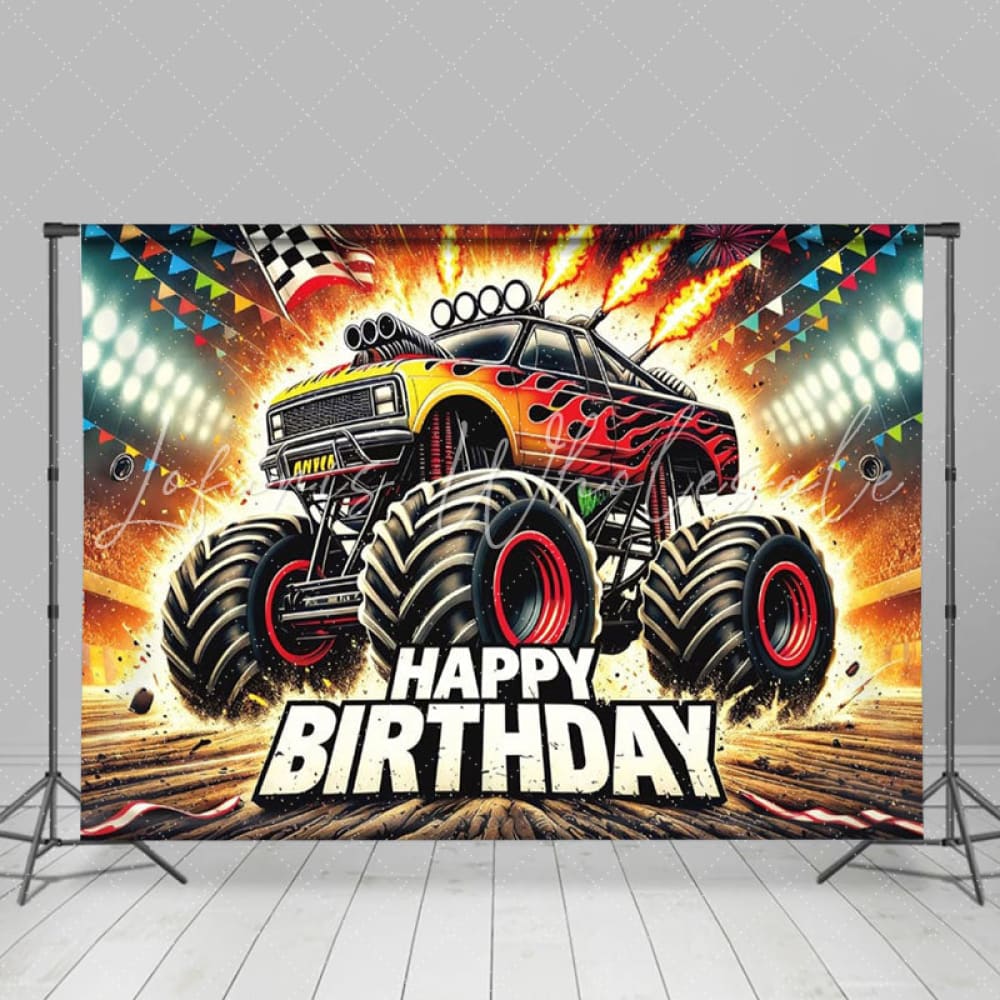 Monster Truck Sports Theme Happy Birthday Party Backdrop For Boys