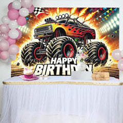 Monster Truck Sports Theme Happy Birthday Party Backdrop For Boys