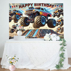Monster Truck Theme Games Happy Birthday Backdrop For Boys