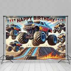 Monster Truck Theme Games Happy Birthday Backdrop For Boys