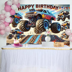 Monster Truck Theme Games Happy Birthday Backdrop For Boys