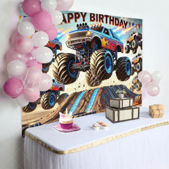 Monster Truck Theme Games Happy Birthday Backdrop For Boys