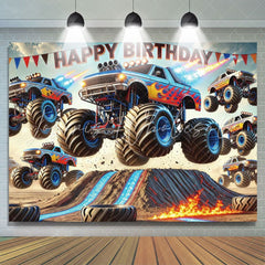Monster Truck Theme Games Happy Birthday Backdrop For Boys