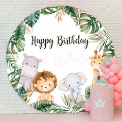 Lofaris Monstera Forest Animals Safari Round Birthday Backdrop