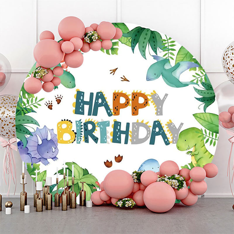 Lofaris Monstera Leaves Dinosaurs Round Birthday Backdrop
