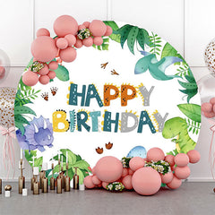 Lofaris Monstera Leaves Dinosaurs Round Birthday Backdrop