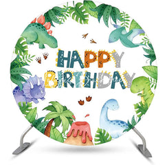 Lofaris Monstera Leaves Dinosaurs Round Birthday Backdrop
