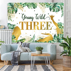 Lofaris Monstera Leaves Safari Animal 3rd Birthday Backdrop