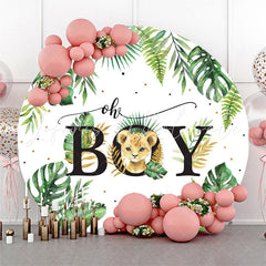 Lofaris Monstera Tiger Oh Boy Round Baby Shower Backdrop