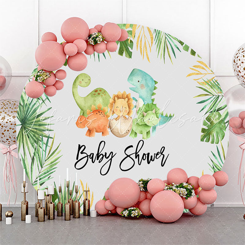 Lofaris Monsteras Cute Dinosaurs Round Backdrop For Baby Shower