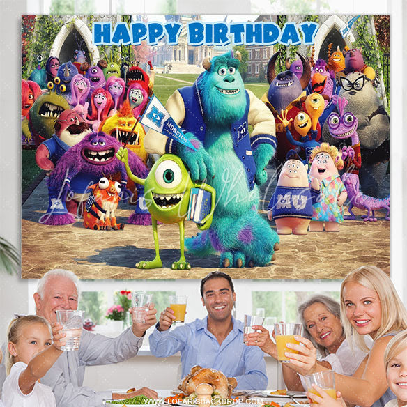 Lofaris Monsters Cartoon Kids Happy Birthday Party Backdrop