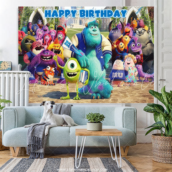 Lofaris Monsters Cartoon Kids Happy Birthday Party Backdrop