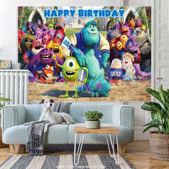 Lofaris Monsters Cartoon Kids Happy Birthday Party Backdrop