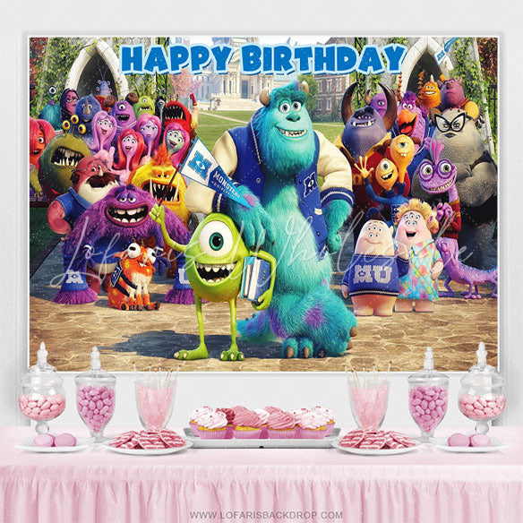 Lofaris Monsters Cartoon Kids Happy Birthday Party Backdrop