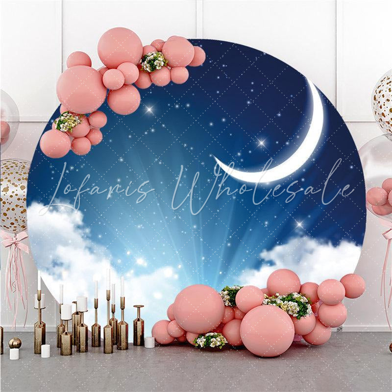 Lofaris Moon And Cloud Star Light Round Baby Shower Backdrop