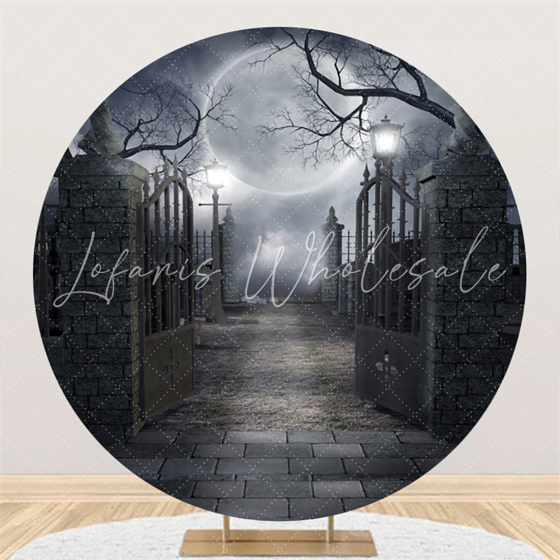 Lofaris Moon Brick Wall Iron Gate Halloween Circle Backdrop
