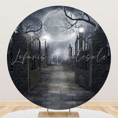 Lofaris Moon Brick Wall Iron Gate Halloween Circle Backdrop