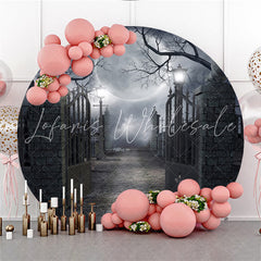 Lofaris Moon Brick Wall Iron Gate Halloween Circle Backdrop
