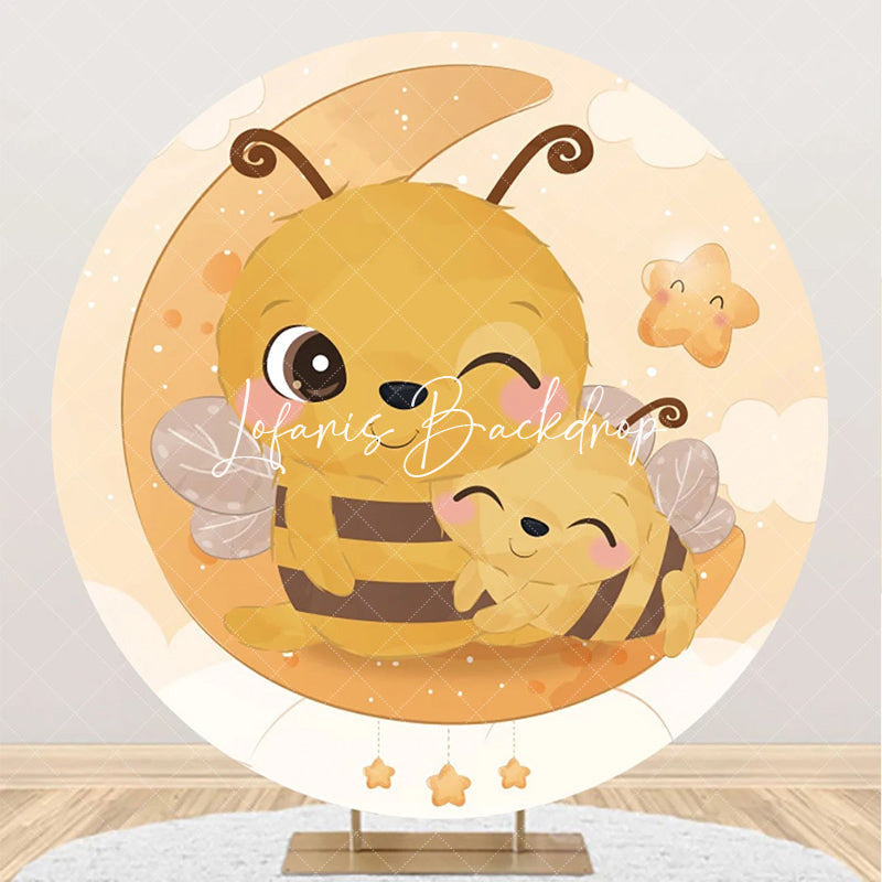 Lofaris Moon Night Stars Little Bee Honeycomb Round Backdrop