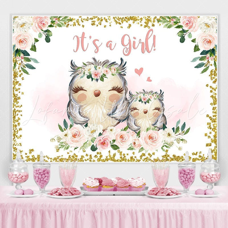Lofaris Mother Owl and Baby floral baby shower backdrop