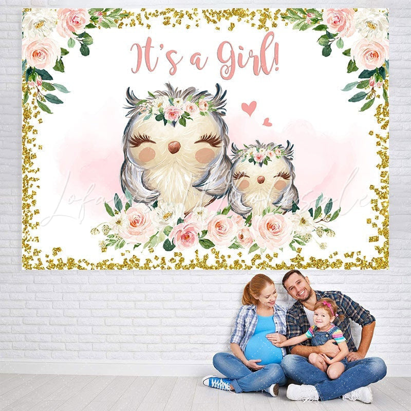 Lofaris Mother Owl and Baby floral baby shower backdrop