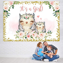 Lofaris Mother Owl and Baby floral baby shower backdrop