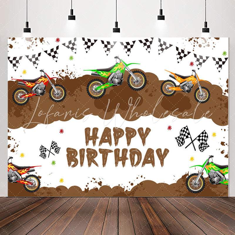 Lofaris Motorcycle Game Brown White Happy Birthday Backdrop