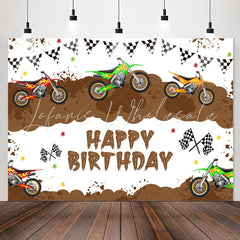 Lofaris Motorcycle Game Brown White Happy Birthday Backdrop