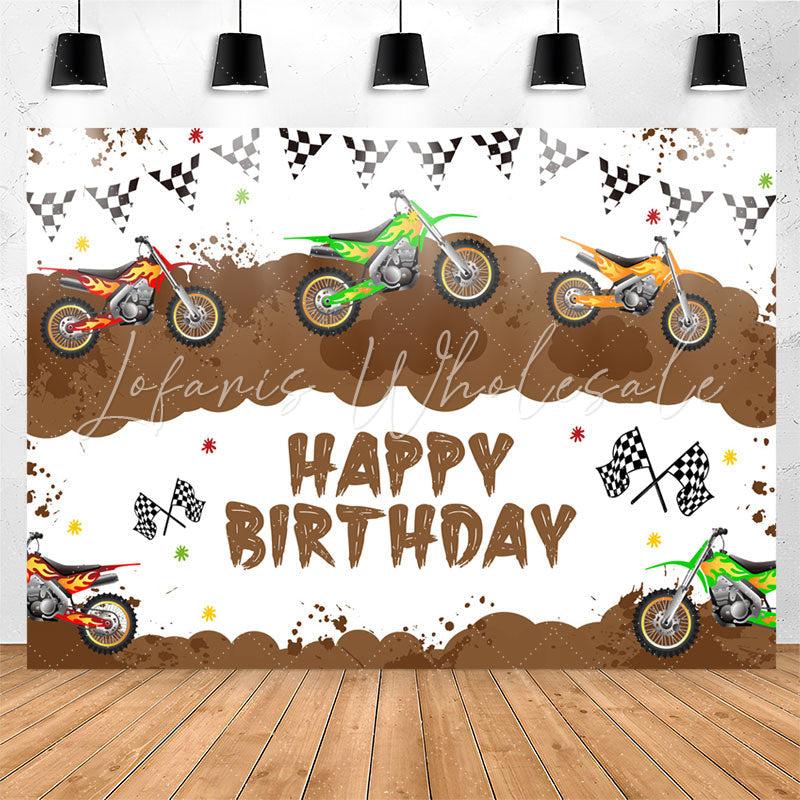 Lofaris Motorcycle Game Brown White Happy Birthday Backdrop