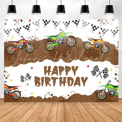 Lofaris Motorcycle Game Brown White Happy Birthday Backdrop