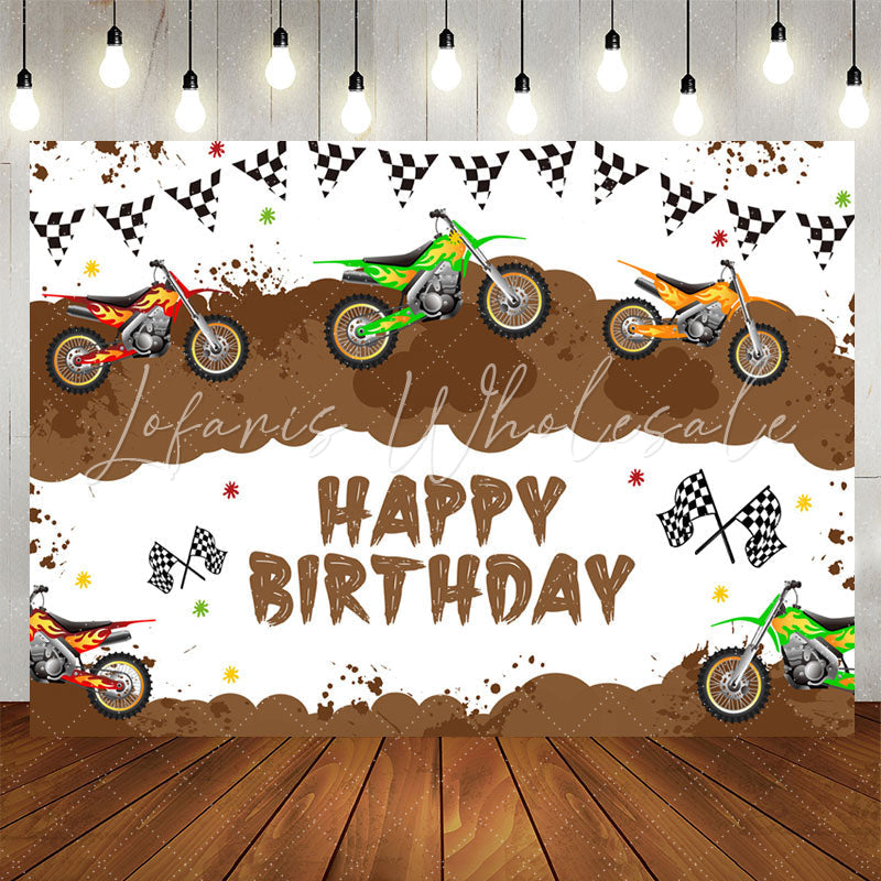 Lofaris Motorcycle Game Brown White Happy Birthday Backdrop