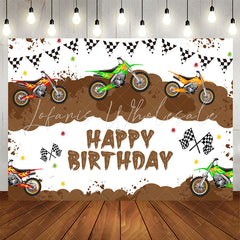 Lofaris Motorcycle Game Brown White Happy Birthday Backdrop
