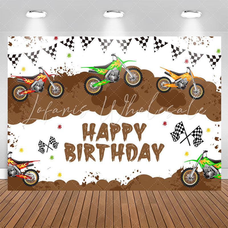 Lofaris Motorcycle Game Brown White Happy Birthday Backdrop