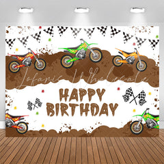 Lofaris Motorcycle Game Brown White Happy Birthday Backdrop